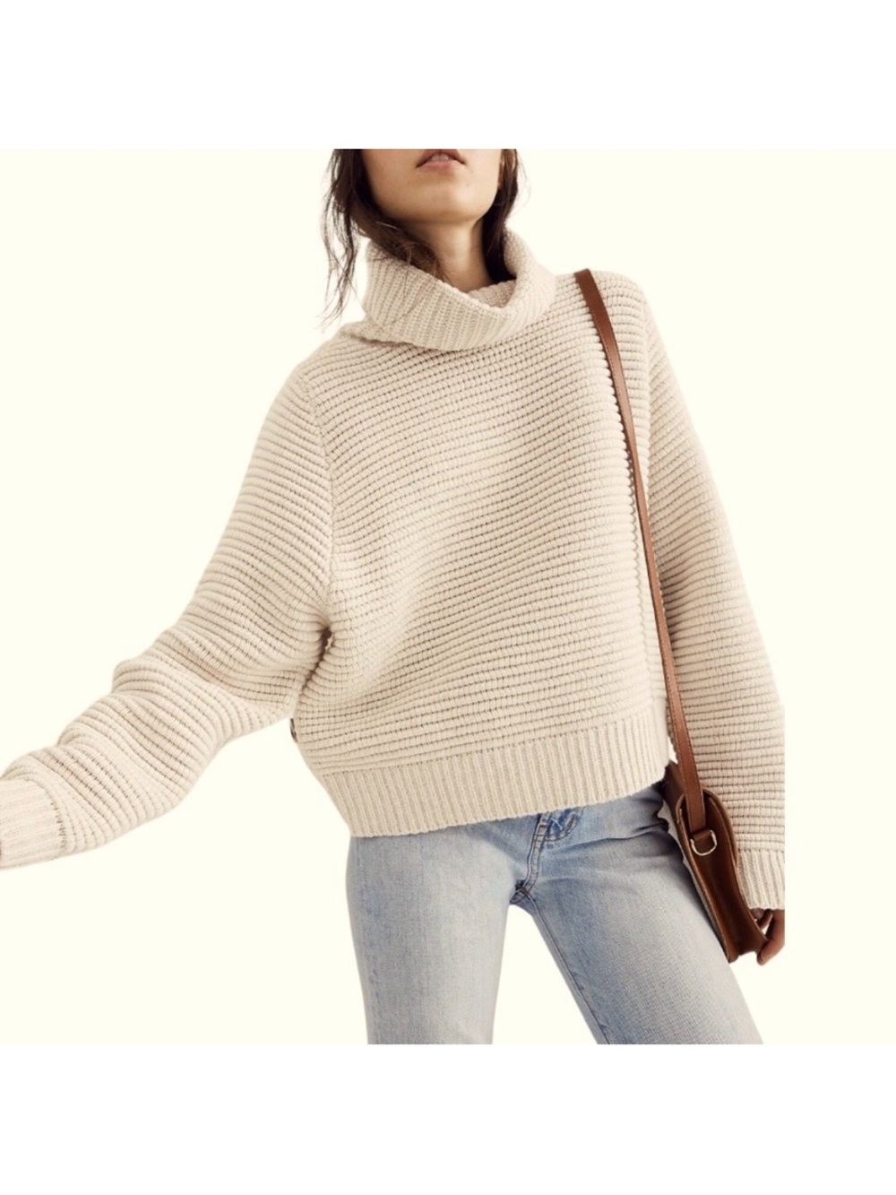 Madewell Ribbed Turtleneck Sweater in Cream